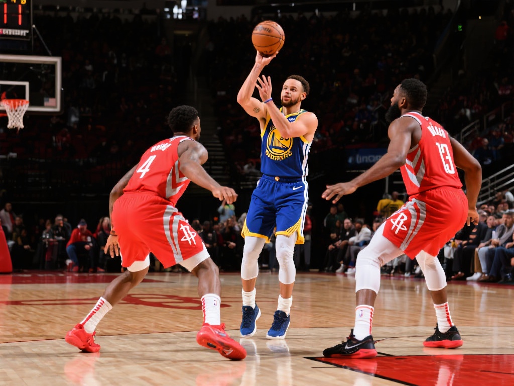 比赛最后两分钟，勇士队仅领先3分，火箭队